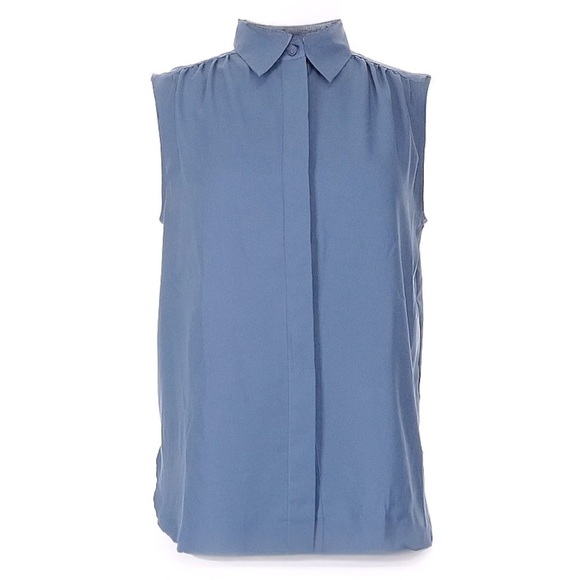 ANN TAYLOR • Women’s Blue Shirred Sleeveless Shirt Top Blouse - Picture 1 of 9